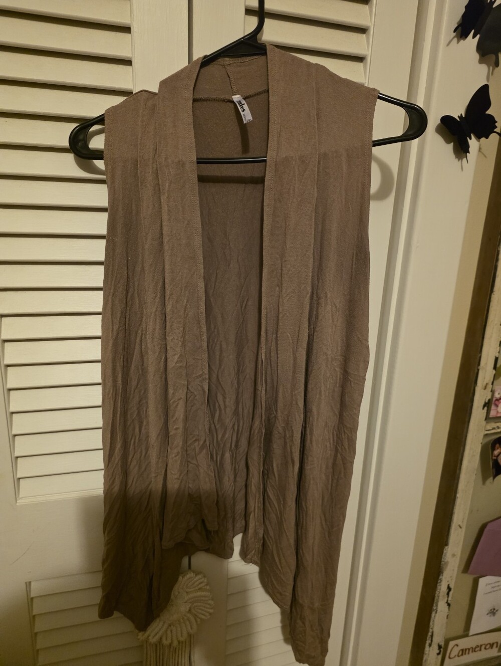 Azules Lightweight Open Front Draped Vest in Brown
